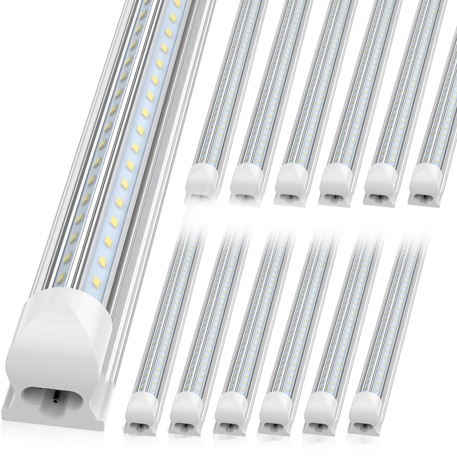 Photo 1 of SHOPLED 8FT LED Shop Light, 100W 15000LM 5000K Daylight White, V-Shape, T8 LED Tube Light Fixtures, 8 Foot LED Shop Lights for Garage, Workshop, 12 Pack