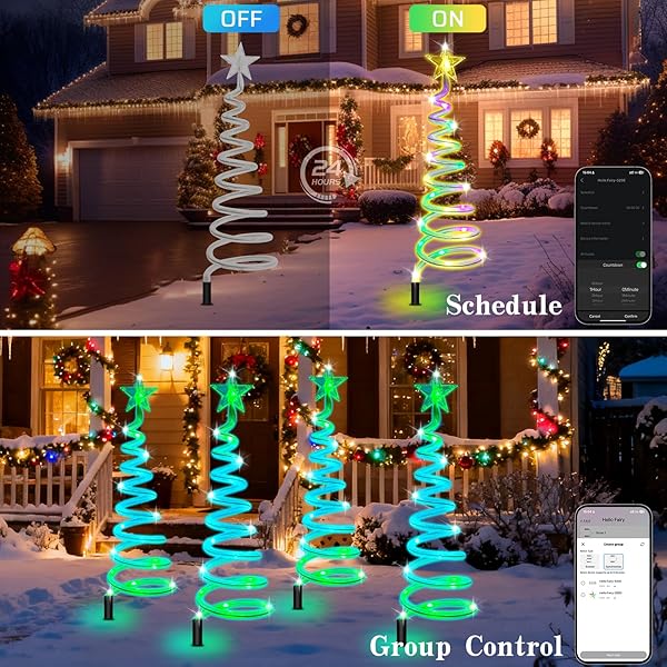 24” CHRISTMAS PATHWAY LIGHTS OUTDOOR, 8 PACK MULTICOLOR 152 LEDS SMART SPIRAL XMAS TREE LIGHT WITH APP&REMOTE, DIY, TIMER, WATERPROOF LED CHRISTMAS OUTDOOR DECORATIONS FOR YARD PATIO WALKWAY (2FT*8)