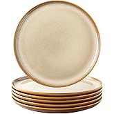 LERATIO Ceramic Dinner Plates Set of 6, 10.5 Inch Reactive Glaze Porcelain Plates, Modern Shape Dinnerware Dishes Set for Kitchen,Microwave&Dishwasher&Oven Safe, Scratch Resistant-Khaki
