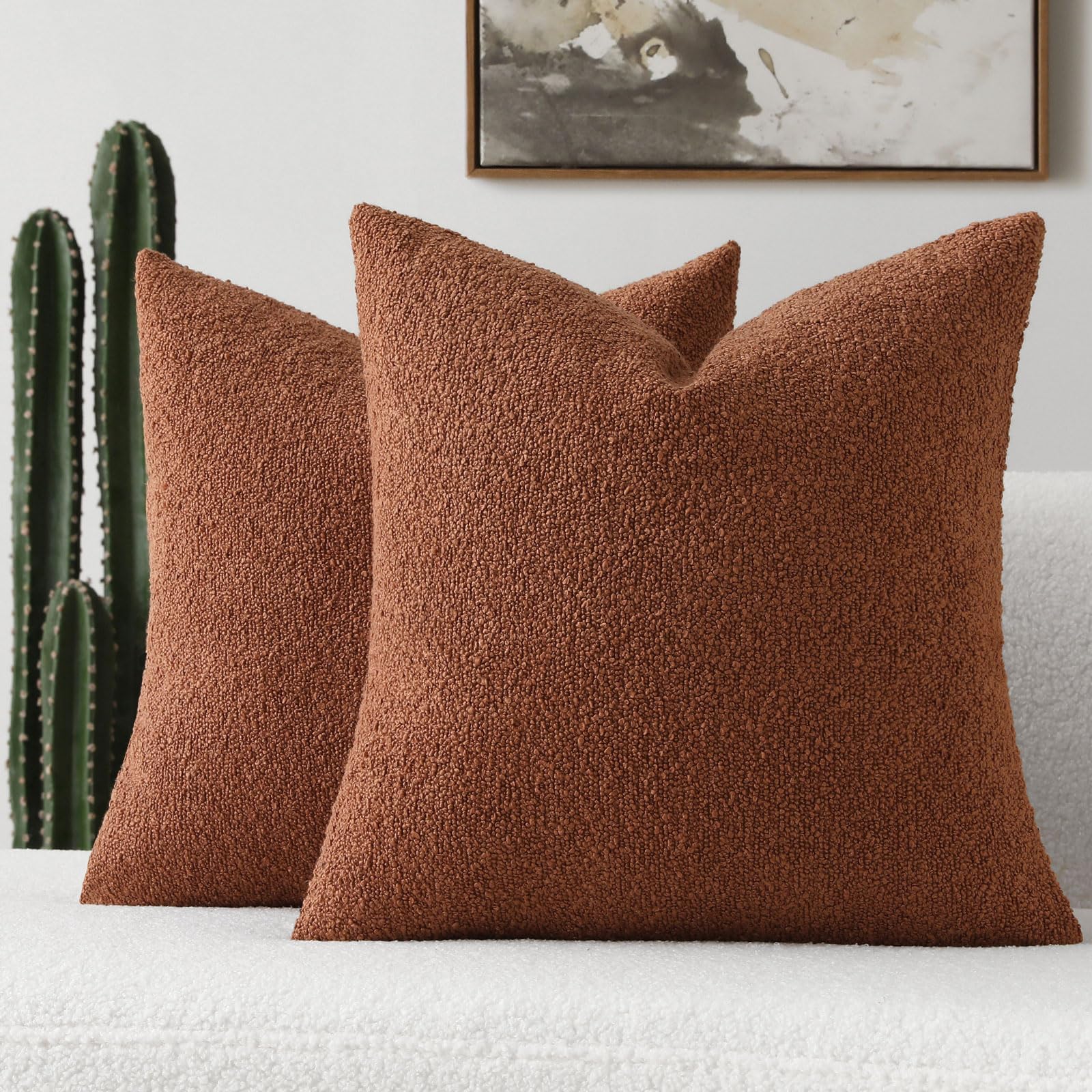 Photo 1 of FUTEI Pack of 2 Rust Decorative Throw Pillow Covers 18x18 Inch Soft Cozy Solid Boucle Textured Cushion Case,Modern Home Decor for Couch Bed Living Room