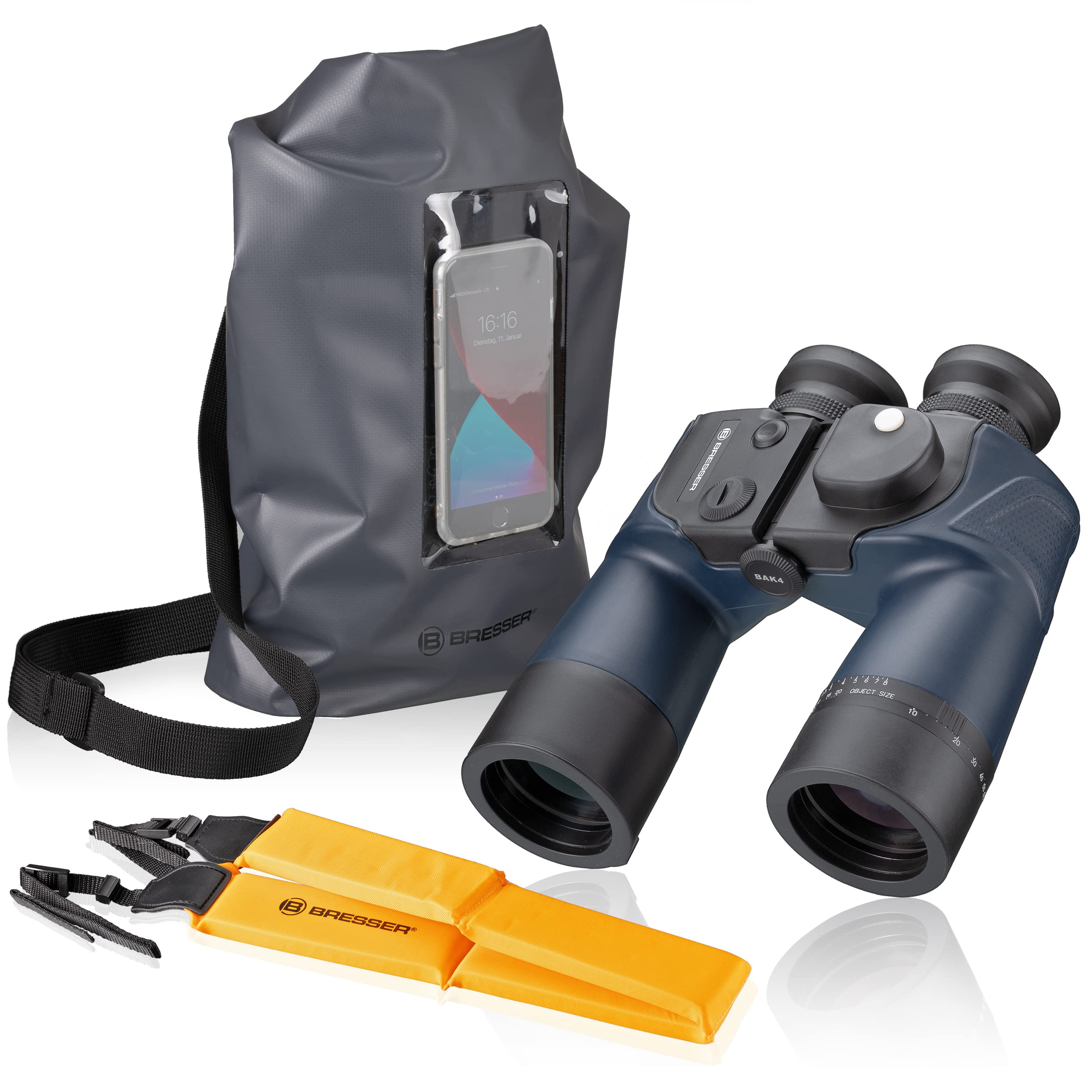 Bresser 7x50 BinoSail Waterproof Sailing Binoculars with Compass and Reticle Plate for Distance/Size Calculation Including Swimming Belt and Waterproof Bag