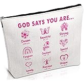 Luvsweets Breast Cancer Survivor Gifts - Pink Ribbon Inpisrational Quotes Makeup Bag with Zipper, Breast Cancer Awareness Care Get Well Soon Gifts for Women Girls Cosmetic Bag