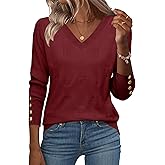 Zeagoo Womens V Neck Sweaters Shirts Long Sleeve Lightweight Ribbed Knit Pullover Sweater Blouse Tops with Buttons Oufits