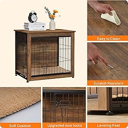 DWANTON Dog Crate Furniture with Cushion, Wooden