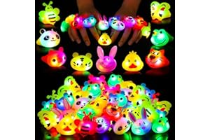 SCIONE 40 Pack Light up Rings Birthday Party Favors for Kids, Goodie Bag Stuffers Glow in the Dark Halloween Party Supplies, Classroom Prizes Cute Animal Treasure Box for Kids