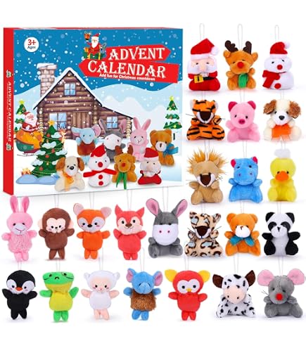 Calendario De Adviento 2024 Con 24 Peluches De Animales – Chennyfun, Colgantes Navideños Para Niños Y Niñas