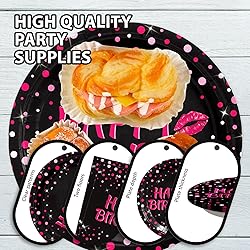 Grencian 96Pcs Hot Pink and Black Birthday Party