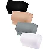 Geyoga 4 Pieces Strapless Bandeau Bra, Seamless Bralettes Stretchy Non Padded Bandeau Tube Top Bra for Women