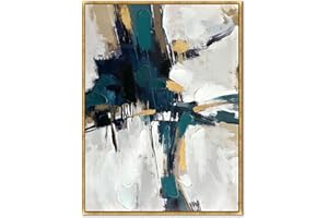 Sofoney - Gold Framed Abstract Wall Art Teal Black and Gold Canvas Wall Decor with Hand Painted Texture and Gold Foil for Living Room Bedroom Office - 24"x32"