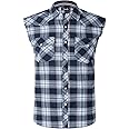 Mens Casual Flannel Plaid snap Shirt Sleeveless with Pocket