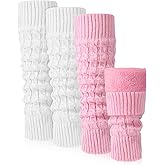 Shihanee 2 Pairs Winter Fleece Lined Leg Warmers for Women Warm Long Boot Socks Knit Thick Calf Warmers for Skating Walking
