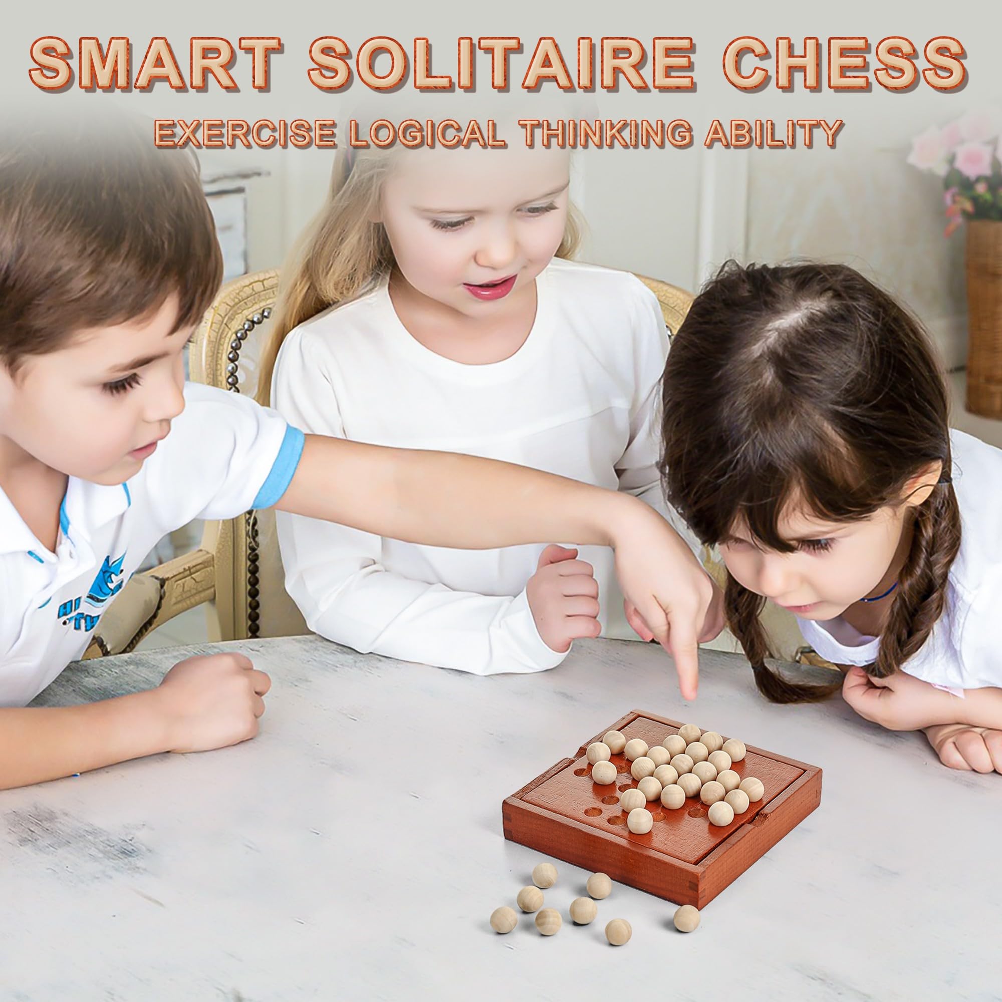 AIUAZA Hölzerne Mini-Reisespiele, Klassische hölzerne Brettspiele, Einzelspieler-Spiele, Kinder-Puzzle-Spielzeug, Indoor-Party Versammlung Tischplatte Puzzle-Spiel (Jump All but one) 6