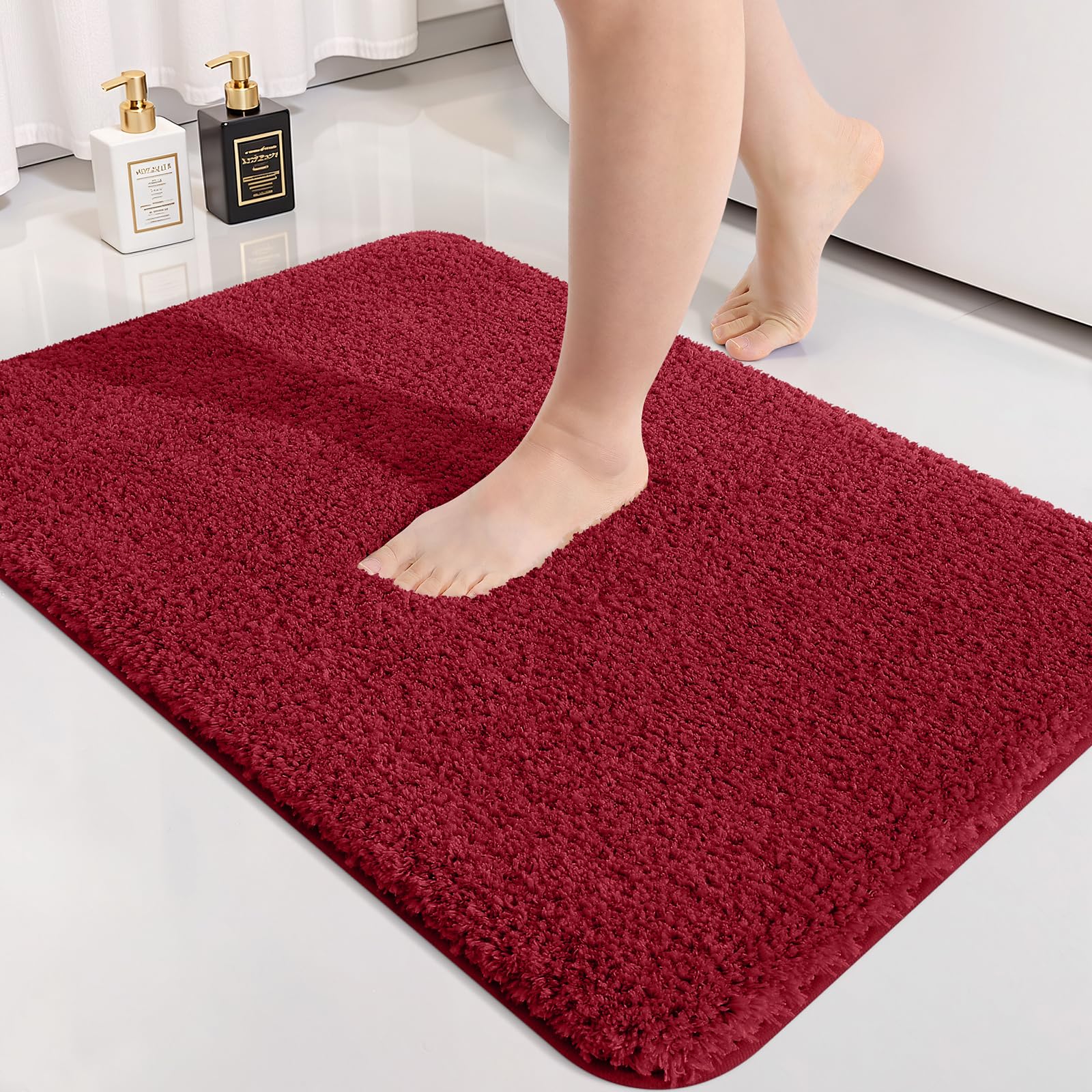smiry Microfiber Bath Mat 50 x 75 cm, Non-Slip Super Absorbent Bathroom Mat, Extra Soft Machine Wash and Dry, Non-Shedding Bath Mats For Bathroom, Wine Red