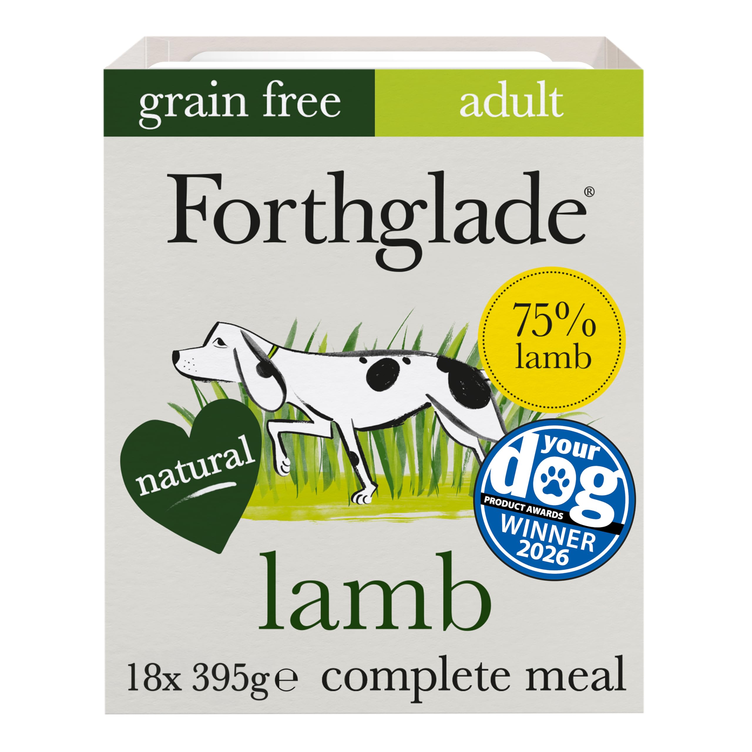 Forthglade Wet Dog Food (18 x 395g Trays) - Grain Free & Hypoallergenic Dog Food, Adult 1 Year+, Lamb with Vegetables, Complete Stomach Sensitive Meals with Natural Ingredients