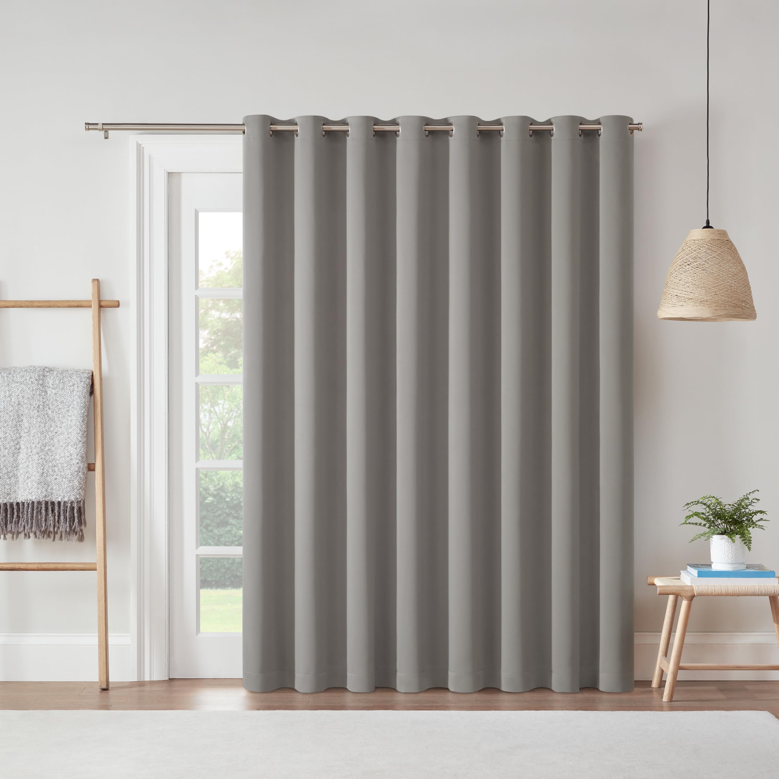 Photo 1 of Eclipse Darrell Thermaweave Blackout Grommet Extra Wide 84" x 100" Sliding Patio Door Curtain Panel in Grey