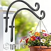 AJART Heavy-Duty Plant Hanger Outdoor - Can Hold 50 Lbs Plant Basket or Large Bird Feeder - 12 Inch Solid Iron Windproof, Rustproof Wall Hooks - with Triangular Stability - 2 Pieces