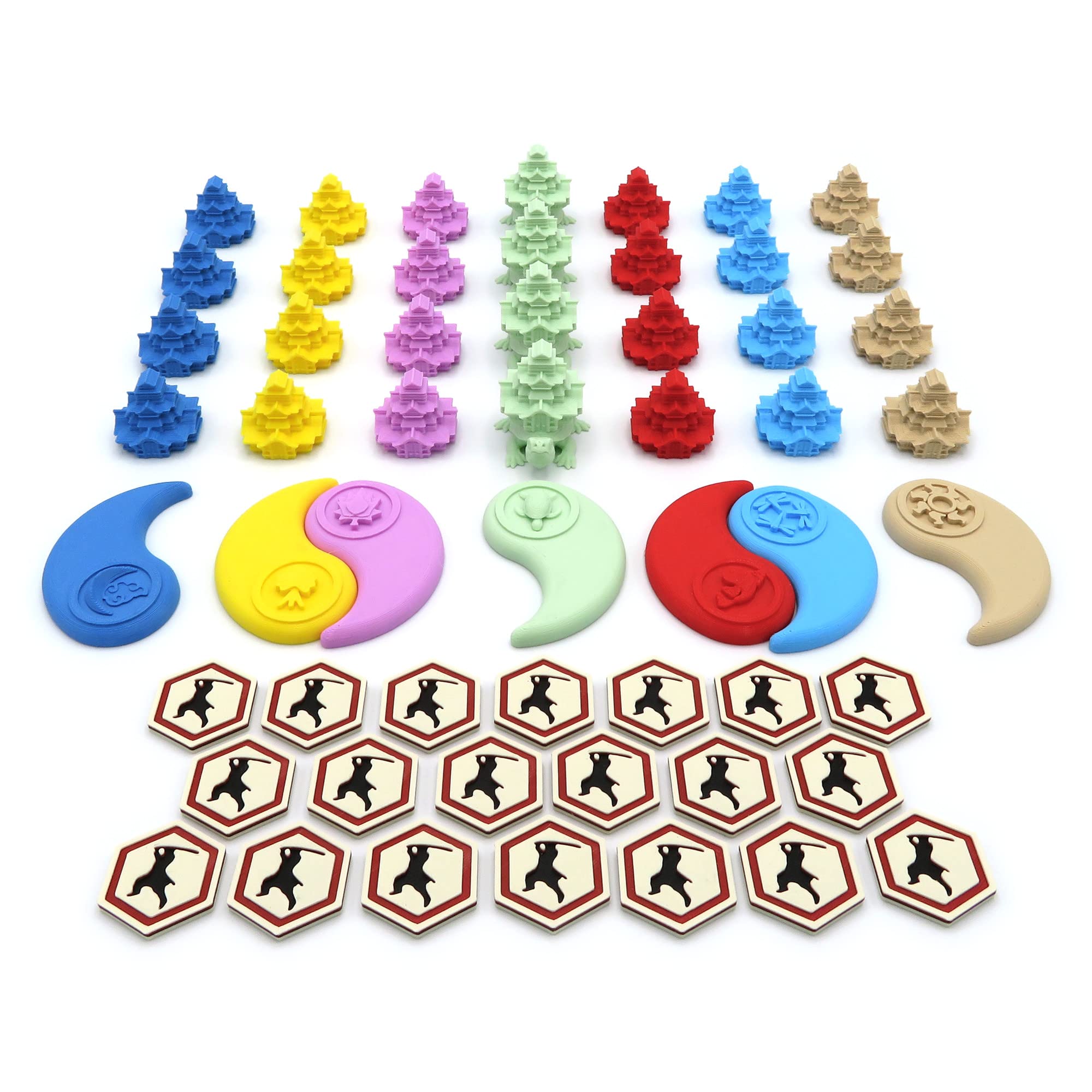 BG Expansions - Complete Upgrade Pack for Rising Sun | 55 Pieces | 3D Tokens for Base and Expansion Game (7 Players) | Stacking Strengths, Alliance Tokens and Ronin | Premium Accessory