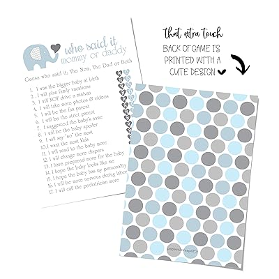 Buy Elephant Mommy Or Daddy Game Pack 25 Boys Baby Shower Games Guess Who Knows Parents Best Activity Royal Jungle Animal Party Supplies Blue And Grey Printed 5 X 7 Buy Elephant Mommy Or Daddy Game Pack 25 Boys Baby Shower Games Guess Who Knows Parents Best Activity Royal Jungle Animal Party Supplies Blue And Grey Printed 5 X 7