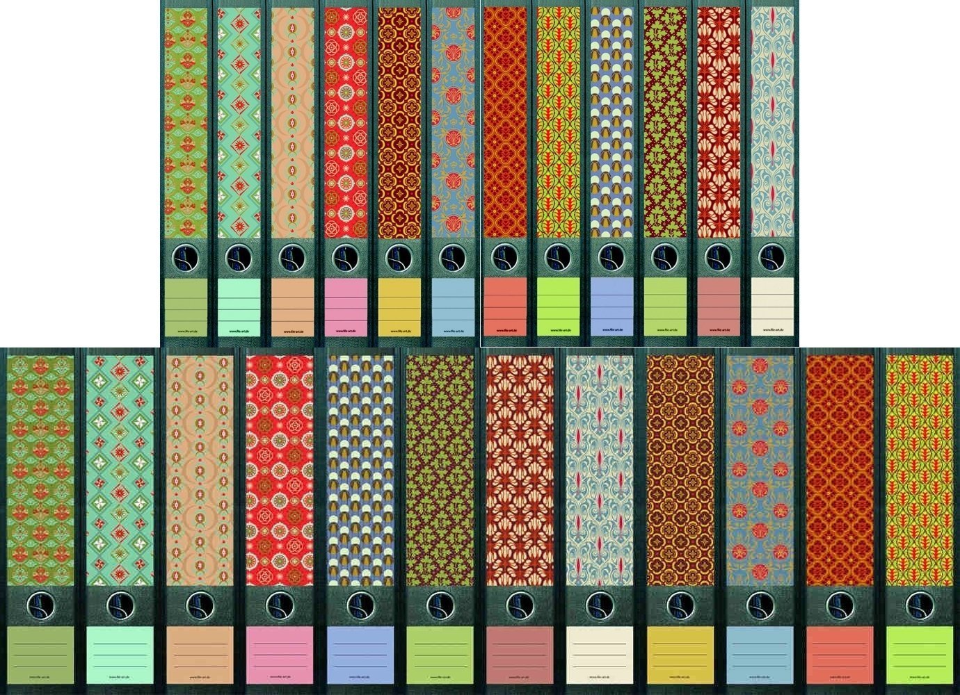 File Art Design Labels for 24 A4 Binders, 12 Wide Spine + 12 Thin Back, Pattern Collection from a-m-w-Shop