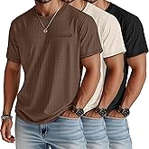 Ficerd 3 Pack Men's Big and Tall Shirts Waffle Crew Neck Short Sleeve Shirts Plus Size Pullover Casual Curved Hem Knit Tops