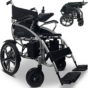 Medical Care Portable Electric Wheelchair for Adults,Foldable Dual Motorized Power Wheelchairs,All Terrain Folding Wheel Chair,Comfortable Lightweight Travel Wheelchair (Black)