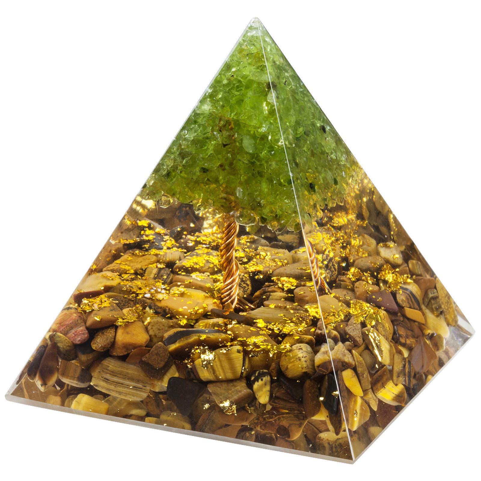 Nupuyai Tiger's Eye Tree of Life Healing Crystal Pyramid with Gift Box, Spiritual Ornament Quartz Point Reiki Energy Figurine for Protection