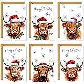 Whaline 36 Pack Merry Christmas Greeting Cards Snowflake Highland Cow Blank Note Card with Envelopes Stickers Glue Stick for Xmas Winter Holiday Party Invitations, 4 x 6 Inch