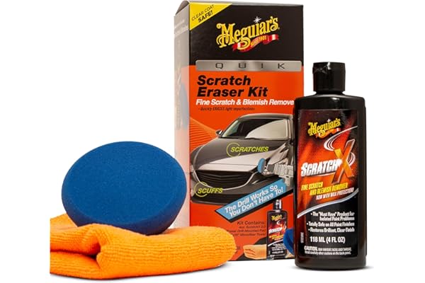 Meguiar's Quik Scratch Eraser Kit, Car Scratch Remover That Removes Blemishes, Includes ScratchX, Drill-Mounted Pad, Microfib