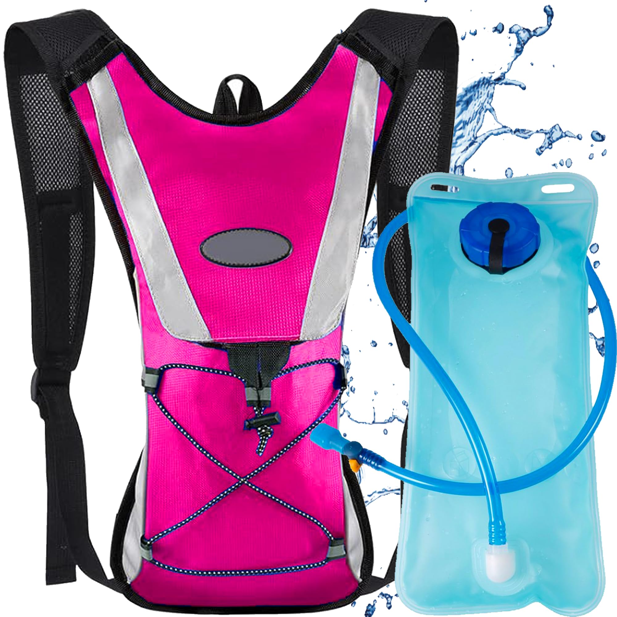 XFLYP Running Vest, Lightweight Hydration Backpack with 2L Water Bladder, Backpack Bicycle Bag Waterproof, Reflective, Tear Resistance for Running Outdoor Sports Trail Racing Marathon Hiking (Pink)