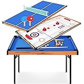 SereneLife 4 in 1 Multi Game Table, 4&rsquo;x2&rsquo; Folding Portable Sports Arcade Games with Accessories, Ping Pong, Air Hockey, Pool Billiards, and Shuffleboard, for Indoor, Outdoor, All Ages