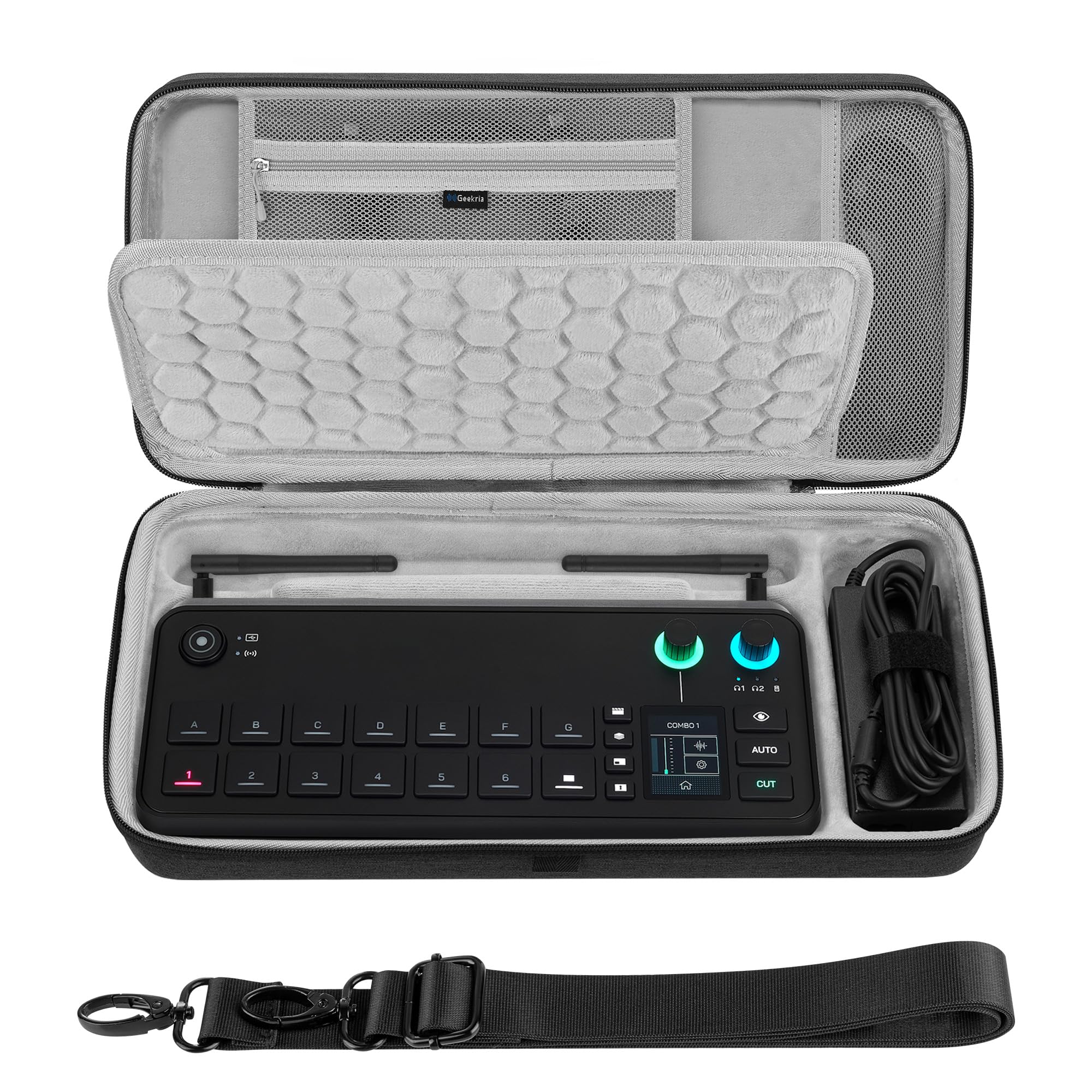 Photo 1 of Geekria Audio Interface Carrying Case, Compatible with RØDE RØDECaster Video, EVA Hard Shell Portable Travel Bag (Dark Gray)