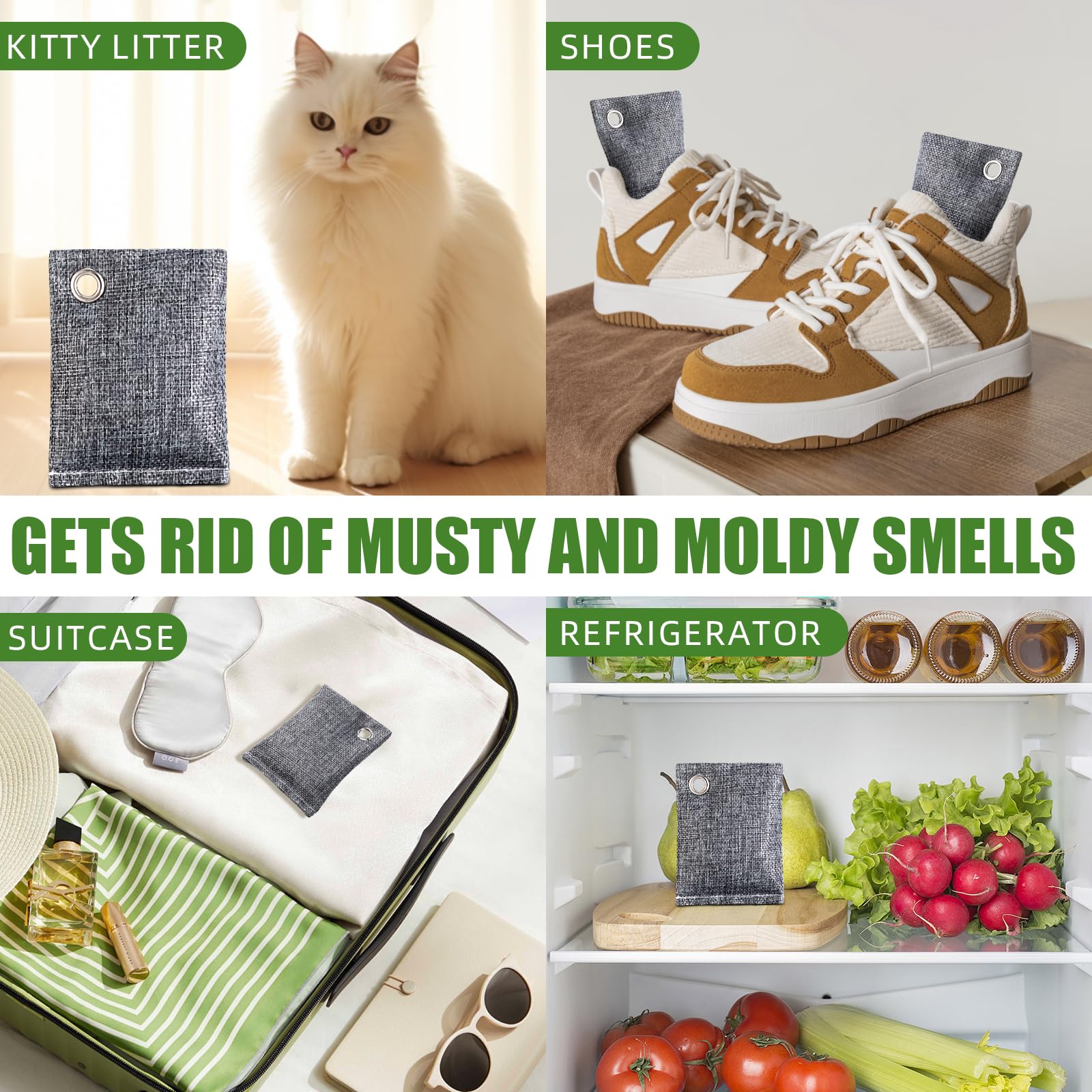 Activated Charcoal Odor Absorber 8 Pack, Natural Coconut Charcoal Air Purifying Bag for Strong Odor, Charcoal Bags Odor Absorber for Fresh Home Car Closet Smoke Room Musty Odor Eliminator Deodorizer