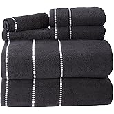Lavish Home 6 Piece Bathroom Towels Set - 525GSM 100% Cotton Bathroom Essentials - 2 Bath Sheets, 2 Hand Towels, and 2 Wash Cloths for Bath, Shower, Gym, Spa, and Dorm Room (Black)