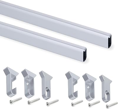 Emuca Wardrobe Oval Hanging Rail Kit 1150mm with Supports and Anti-Noise Rubber