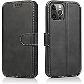 QLTYPRI Case for iPhone 12 iPhone 12 Pro Premium PU Leather Simple Wallet Case [Card Slots] [Kickstand] [Magnetic Closure] Shockproof Flip Cover for iPhone 12/12 Pro (6.1 inch) - Black