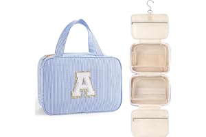 TOPEAST Christmas Gifts for Women Teen Girls Kids - Travel Hanging Toiletry Bag & Makeup Bag, Personalized Initial Toiletry Pouch, Birthday Gifts for Women Teen Girls, Cruise Essentials, Blue A