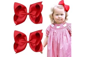 Oaoleer 2PCS 6inch Hair Bows Clips, Red Layered Grosgrain Ribbon Bows Hair Alligator Clips for Baby Girls Infants Toddlers Kids Teens Children