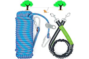 ZENGSUSU Dog Tie Out Cable for Camping, 50ft Dog Runner Cable with 4ft Bungee Binding, Dog Lead Line Holds up to 250 lbs for 