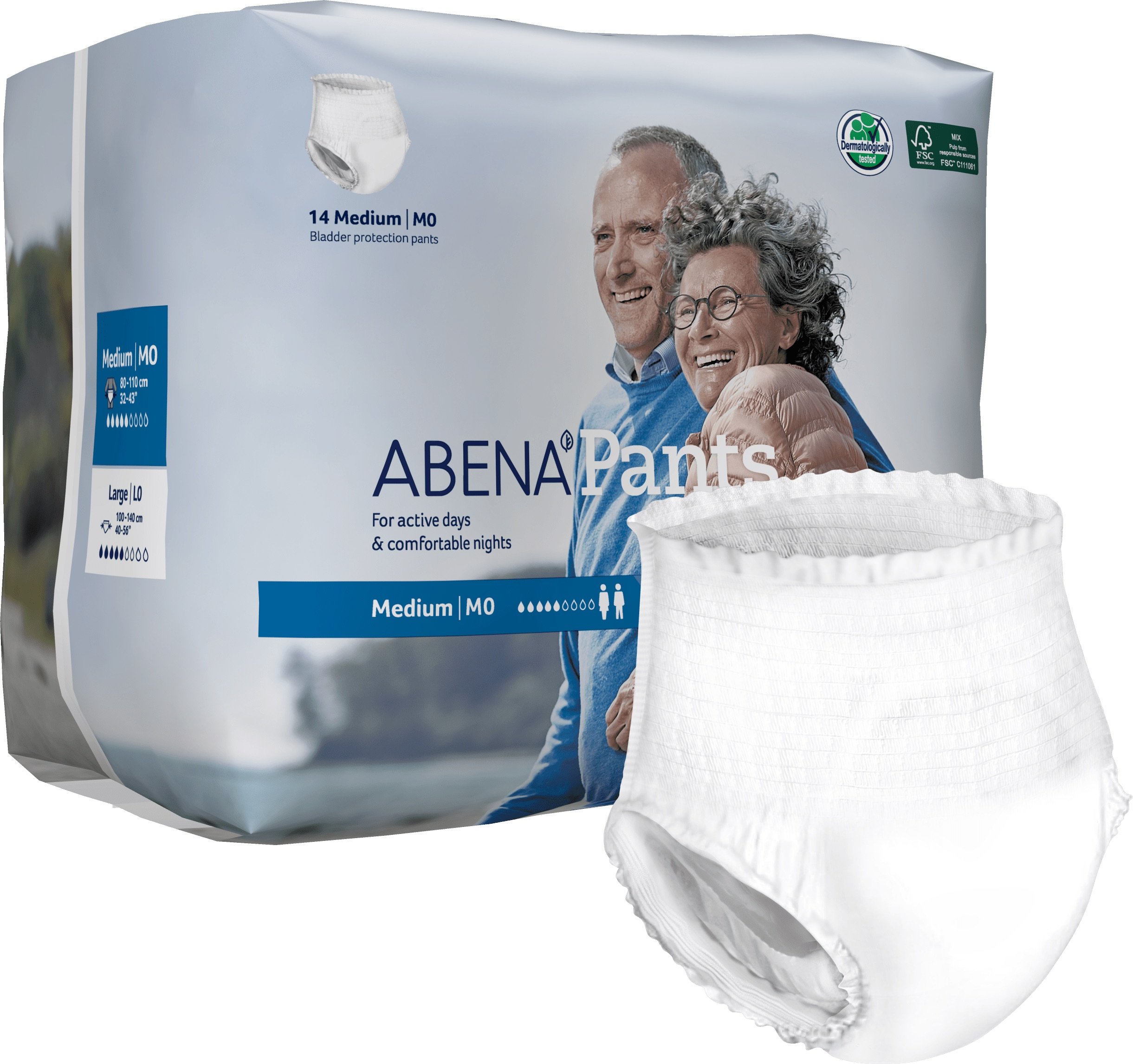Abena Light Incontinence Pants, Eco-Labelled Incontinence Pants For Men & Women, Comfortable, Protective & Discreet, Fast Absorption, Sustainable Incontinence Pads - M0, 900ml, 32-43" Waist, 14PK