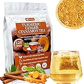 120 Premium Turmeric Ginger Cinnamon Tea Bags, 100% Natural Herbal Blend, Supports Digestion & Immune Health, No Sugar, No Caffeine, No Additives, Vegan, Premium Ingredients