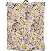 Zeleda Cute Bunny Chicken Blanket, Lightweight Flannel Throw Blankets,Playful Chick and Rabbit,Spring Rustic Throws for Couch Bed Living Room, 60x50inch,Gifts for Women Animal and Nature Lovers