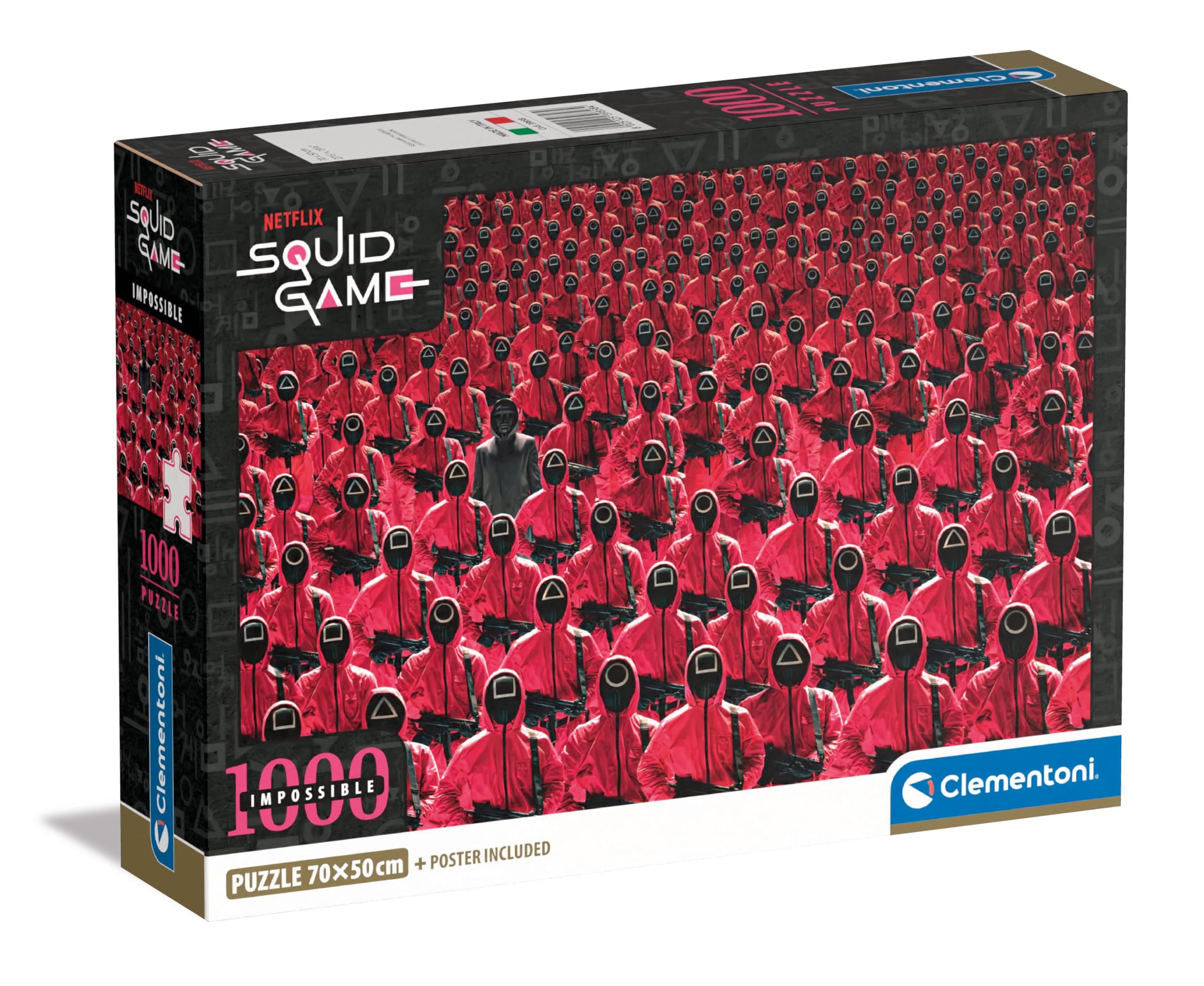 Clementoni 1000-Piece Jigsaw Puzzle Impossible Squid Game - Poster Included, Adults 14-99, Modern Style, 1 Puzzle, 1000 Pieces, 1 Set, 1 Item, 70 x 50 cm, Wood Material, Made In Italy