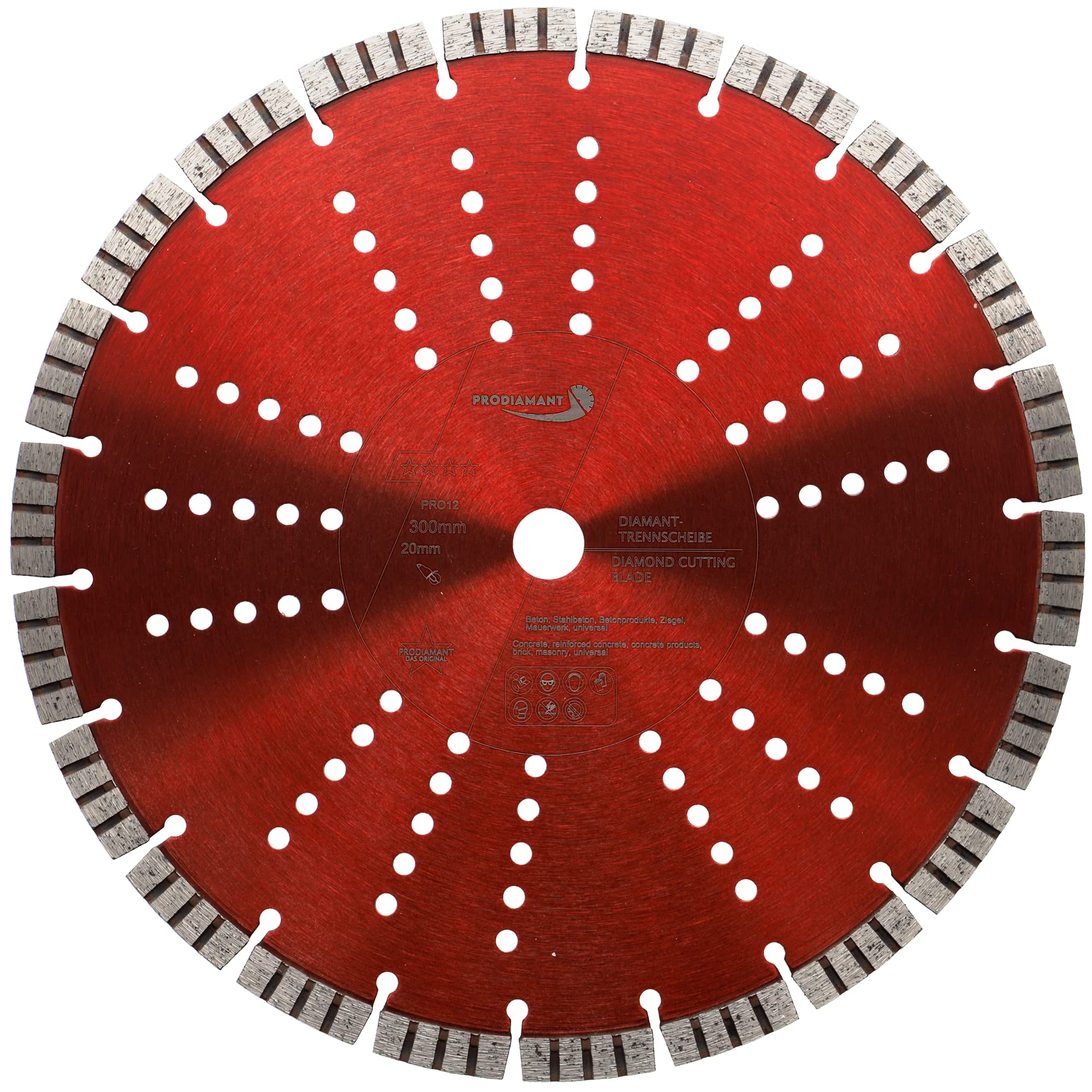 PRODIAMANT Premium Diamond Cutting Disc Concrete 300 mm 12 inch x 20 mm Diamond Cutting Disc 300mm Segment Height 12mm