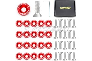 SLKFHWO 6063-T6 Hard Aluminum Alloy Fender Washer 20 Pieces CNC Precision Machining Bumper Engine Compartment JDM Car Accessories Engine Dress up kit（Wine red）