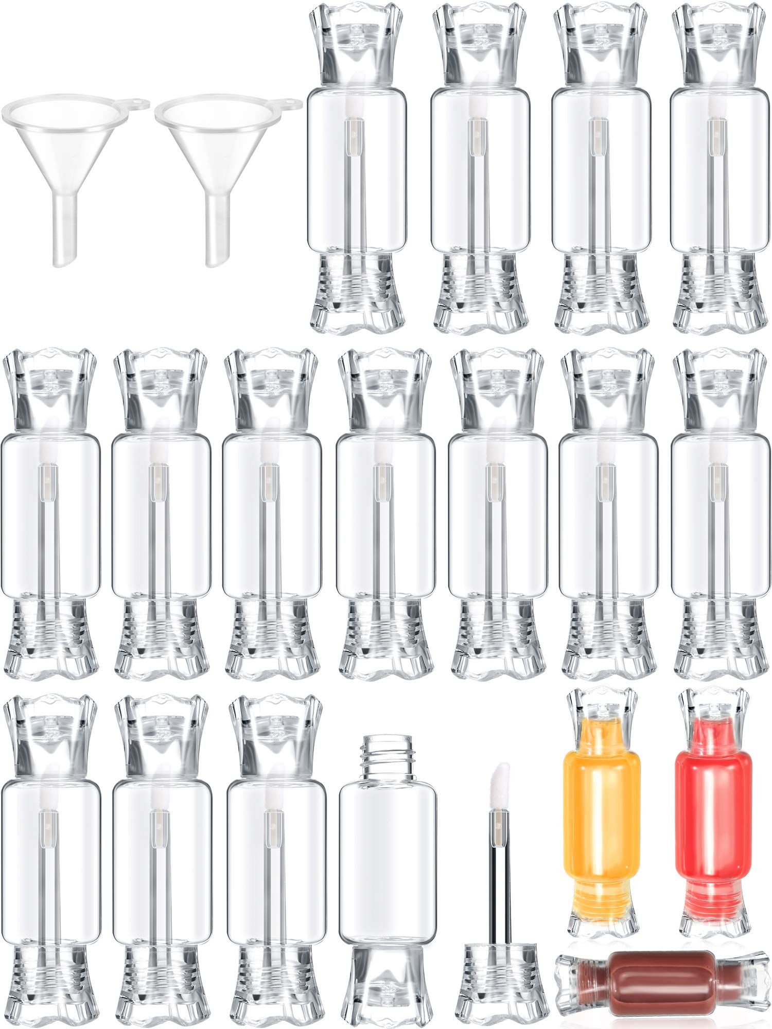 Photo 1 of 20 Pieces Empty Lip Gloss Tubes with Wand 9 ml Mini Clear Candy Shape Lip Balm Tube Containers and 2 Pieces Funnel for DIY Cosmetics Women