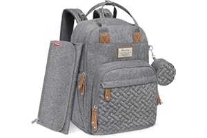 RUVALINO Diaper Bag Backpack, Multifunction Travel Pack Maternity Baby Changing Bags, Large Capacity, Waterproof, Gray