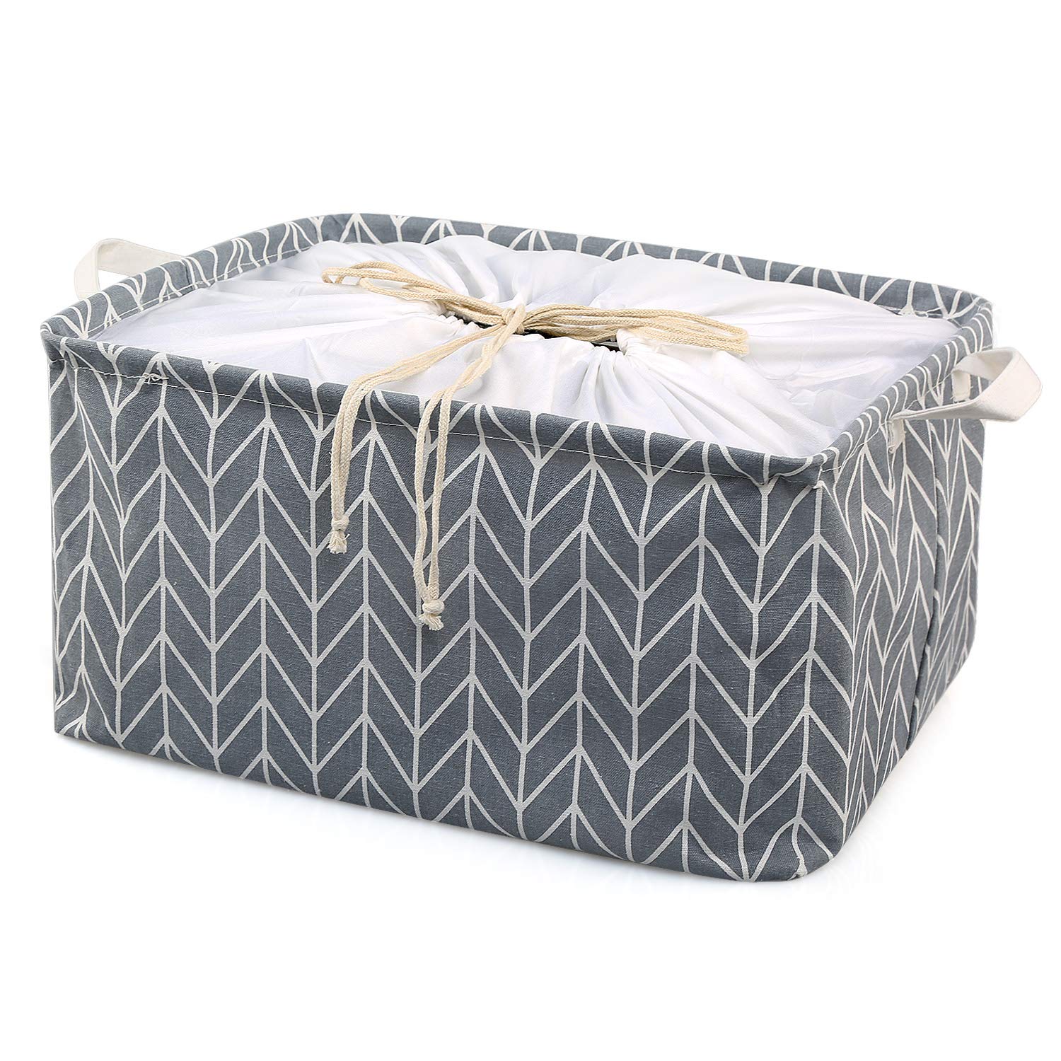 TonStyle Fabric Storage Basket, Square Cotton Storage Box Foldable Laundry Basket Storage Bin with Drawstring Cover and Handles and Waterproof Inner Layer for Home, Office, Closet (Gray Arrow)
