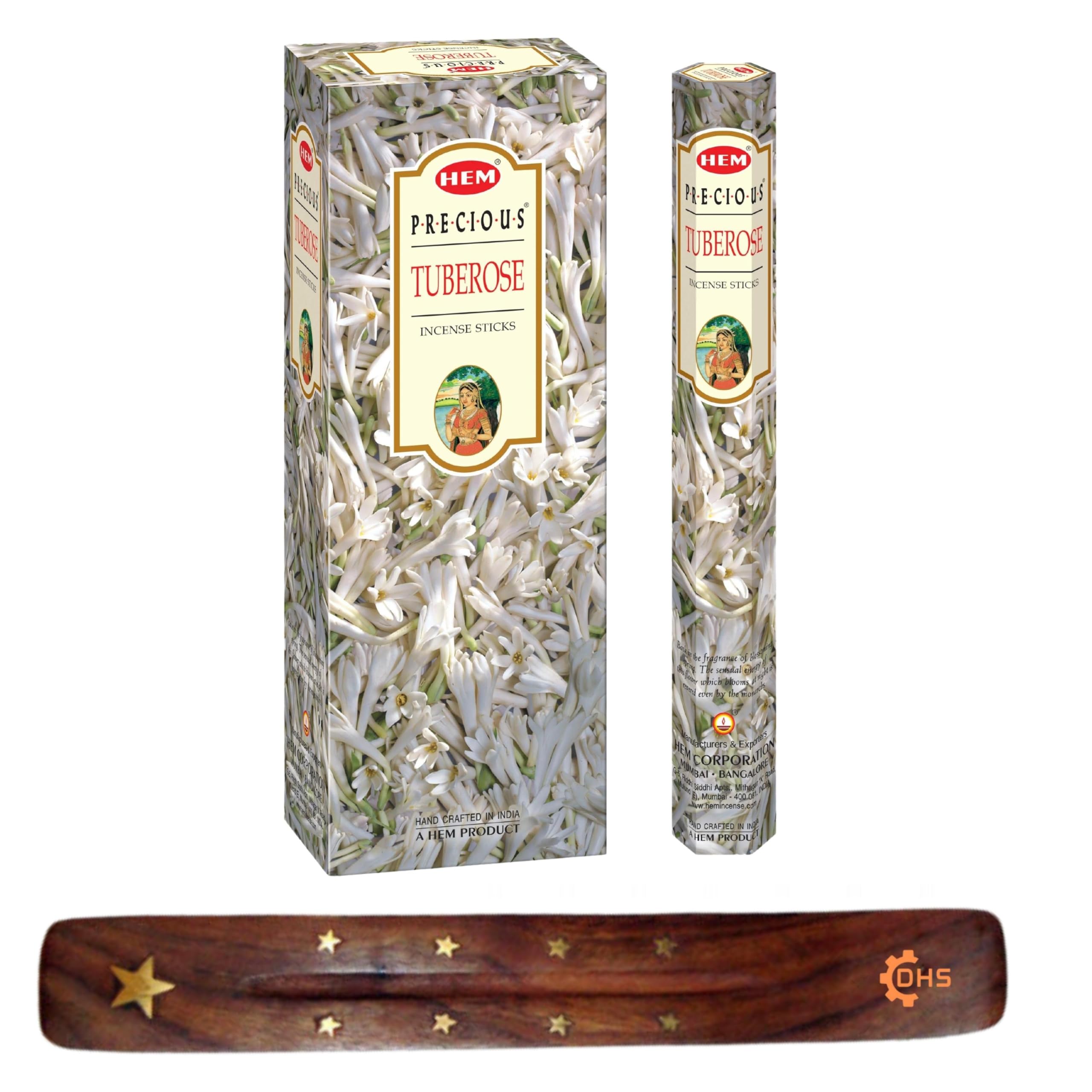 HEM Incense sticks PRECIOUSTuberose Full box of 6 with DHS incense stick holder for Yoga, Meditation, Healing, Spirituality, Aromatherapy, Incense Spa and Relaxation…