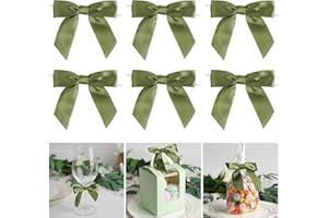 AIMUDI Twist Tie Bows for Treat Bags 3.5" Moss Green Satin Ribbon Bows for Crafts Premade Bows with Twist Ties for Cake Pop Candy Apple Small Bows for Gift Wrapping Christmas Wedding Decor, 50 PCs