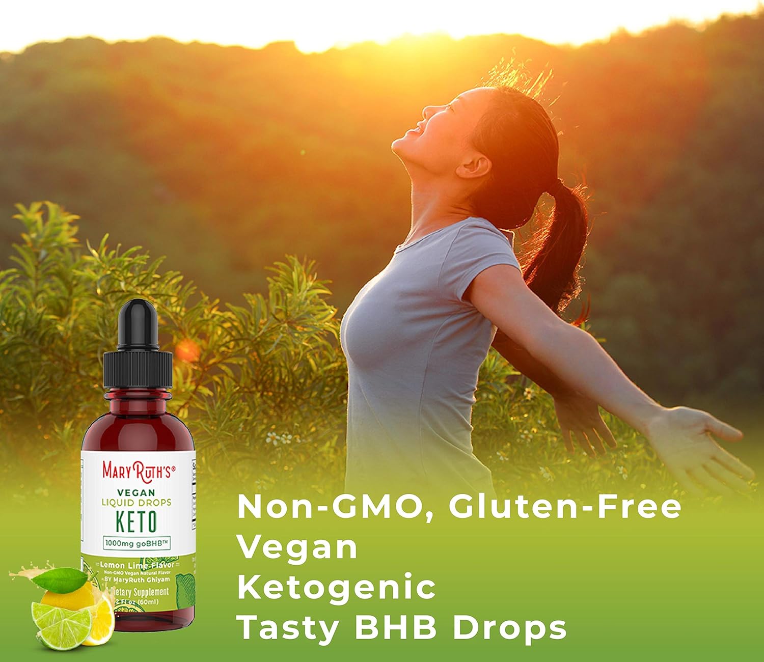 Vegan Liquid Keto goBHB Drops - No Pills Keto Diet by MaryRuth's - Beta-Hydroxybutyrate Supplement - Vegan - Fat Burning - Promotes Weight Loss - Speed Up Ketosis - Lemon/Lime Flavor - Non-GMO - 2 oz: Health & Personal Care